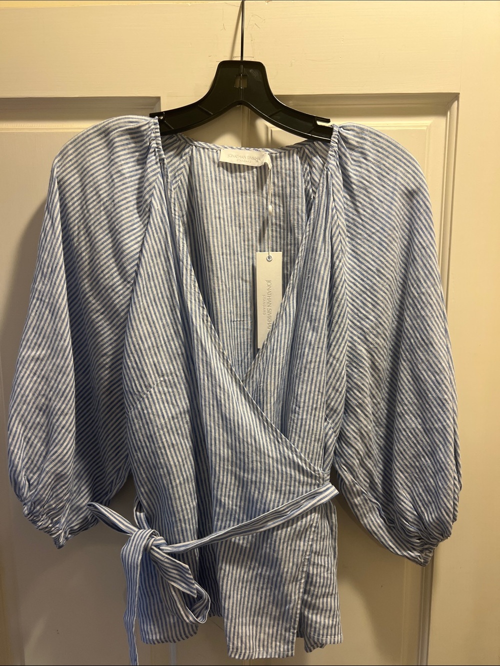 Jonathan Simkhai Blue and White Striped Wrap Blouse